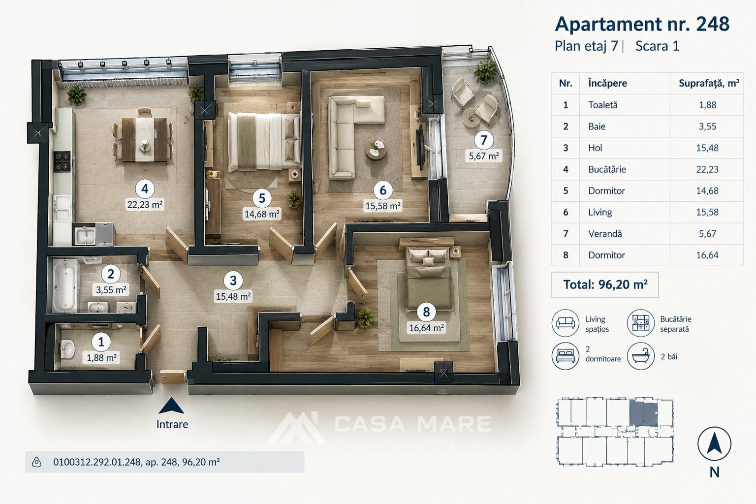 3-комнатная квартира, 96 м², Чеканы, Кишинёв 1