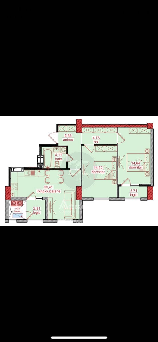 2-комнатная квартира, 72 м², Чеканы, Кишинёв 2