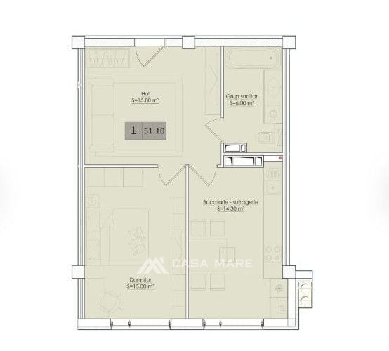 1-комнатная квартира, 51 м², Трушены 2