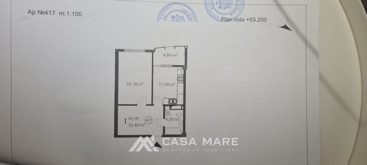 1-комнатная квартира, 49 м², Чеканы, Кишинёв 10