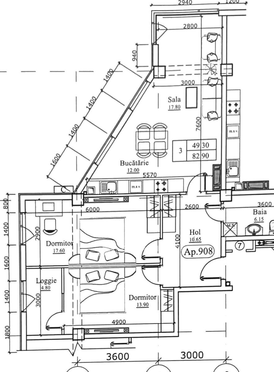 3-комнатная квартира, 83 м², Центр, Кишинёв 3
