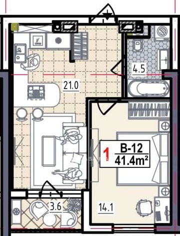 Apartament cu 2 camere, 42 m², Botanica, Chișinău 3