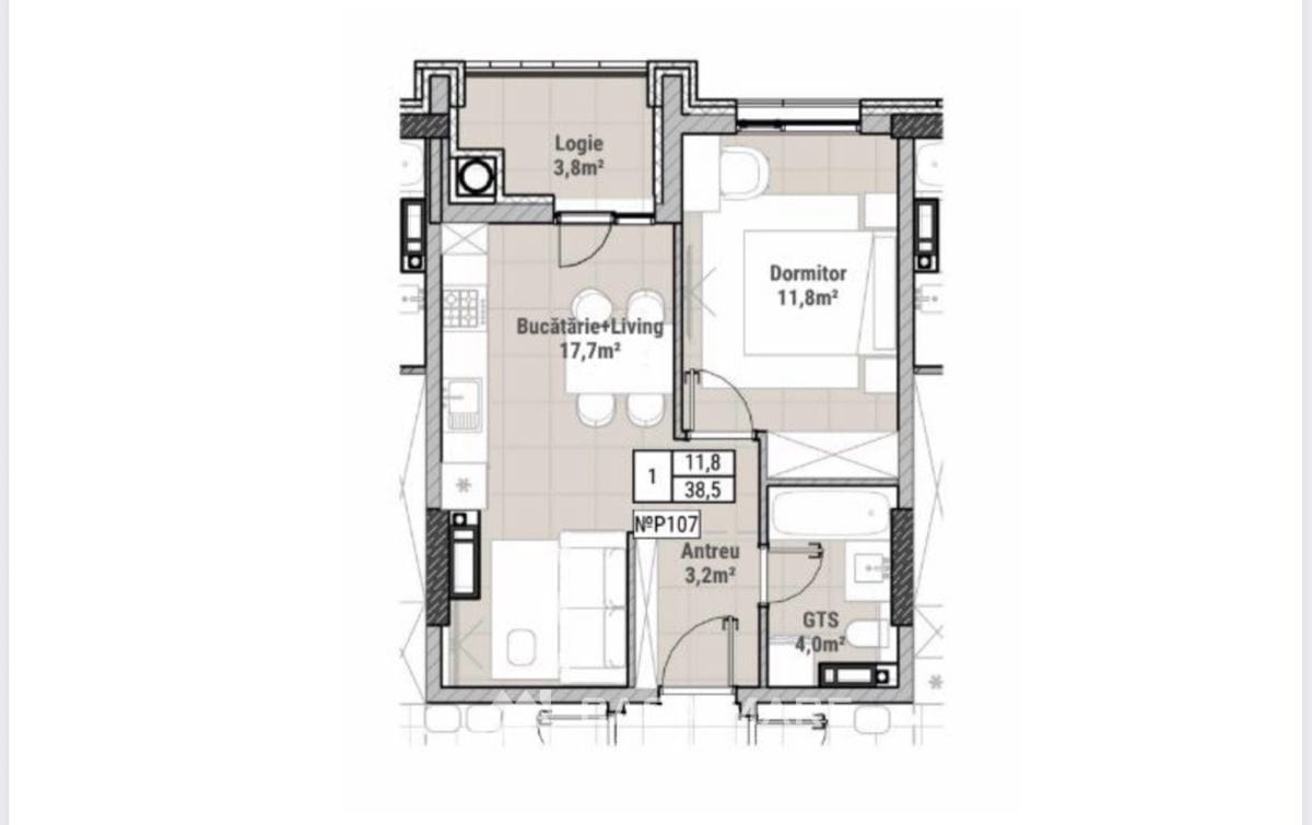 1-комнатная квартира, 39 м², Телецентр, Кишинёв 2