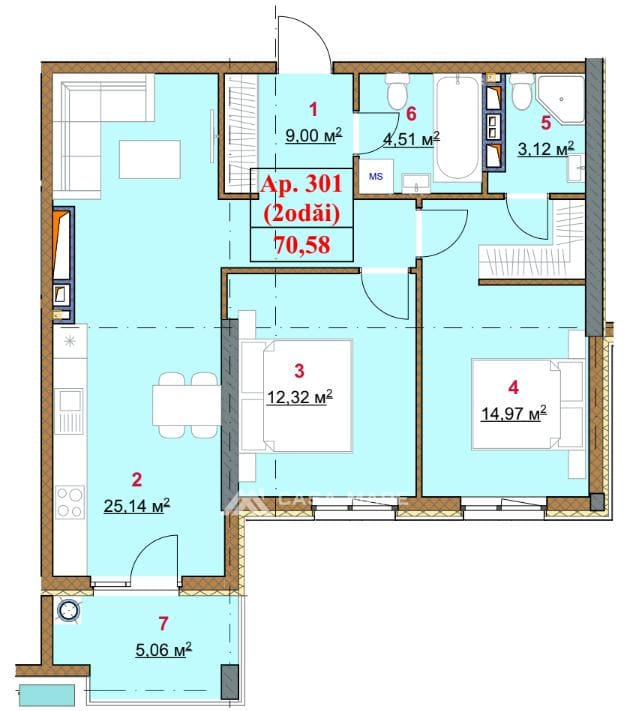 2-комнатная квартира, 71 м², Дурлешты 2