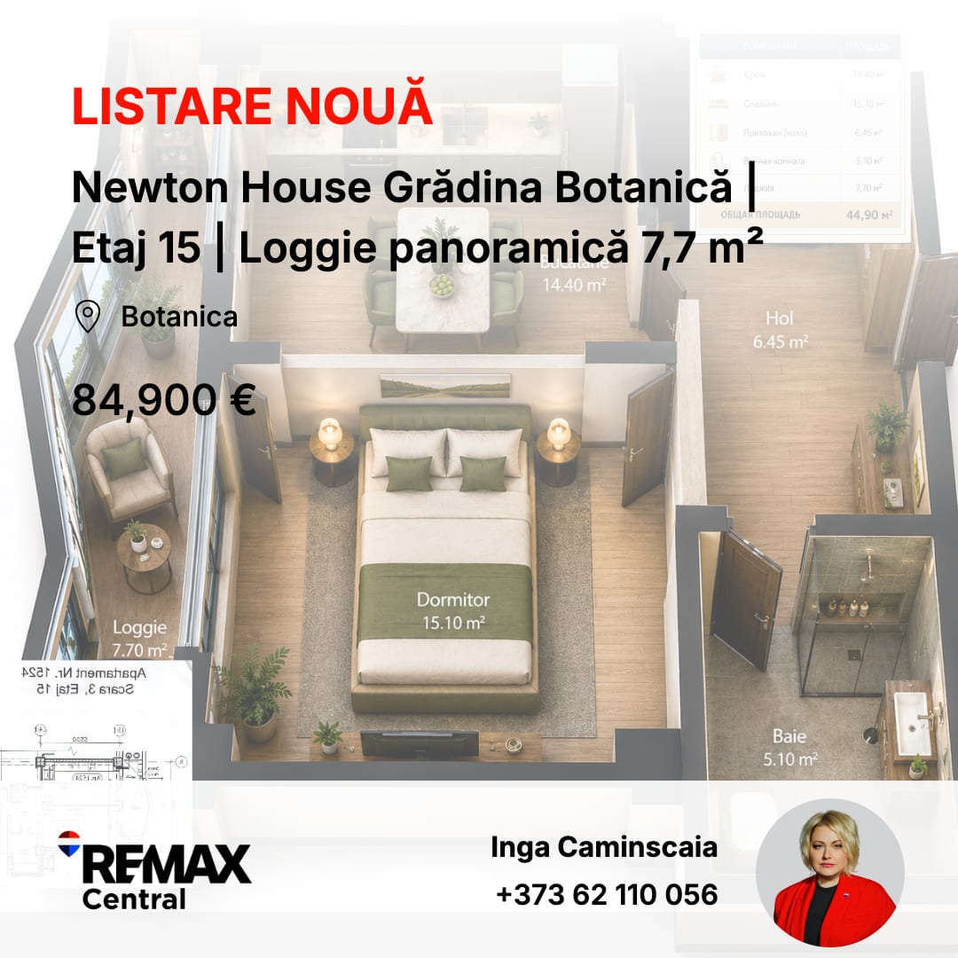 Apartament cu 1 cameră, 45 m², Botanica, Chișinău