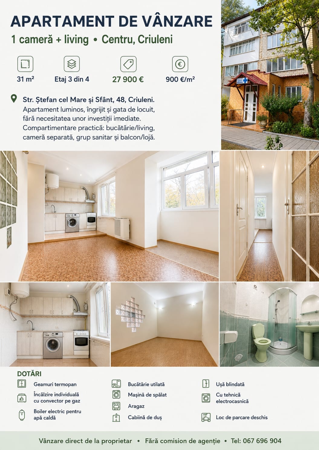 Apartament cu 2 camere, 33 m², Criuleni