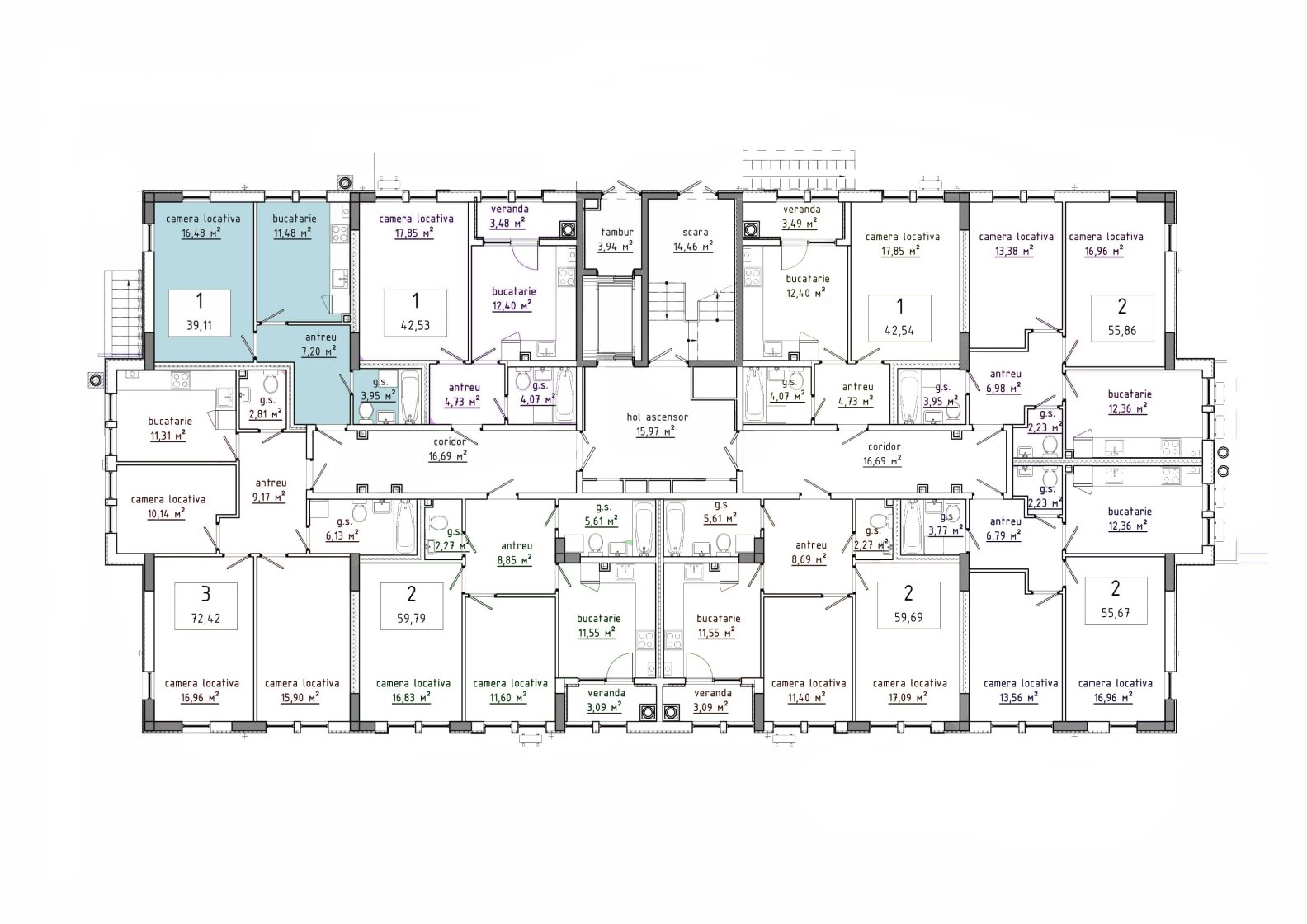 Amplasare pe etaj · 1 cameră · 39.11 m²