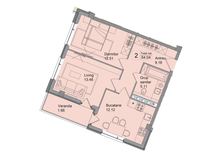 Apartamente 54.04 m²