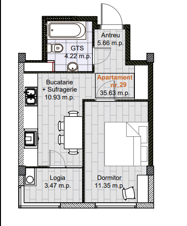 Planimetrie · 1 cameră · 61.41 m²