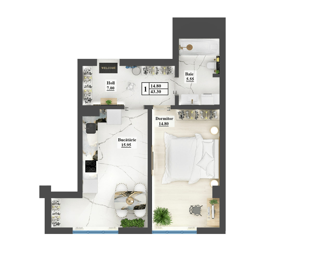 Planimetrie · Apartamente · 50.3 m²