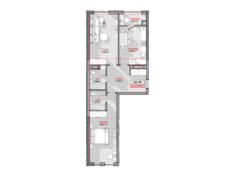 Planimetrie · 2 camere · 70.92 m²