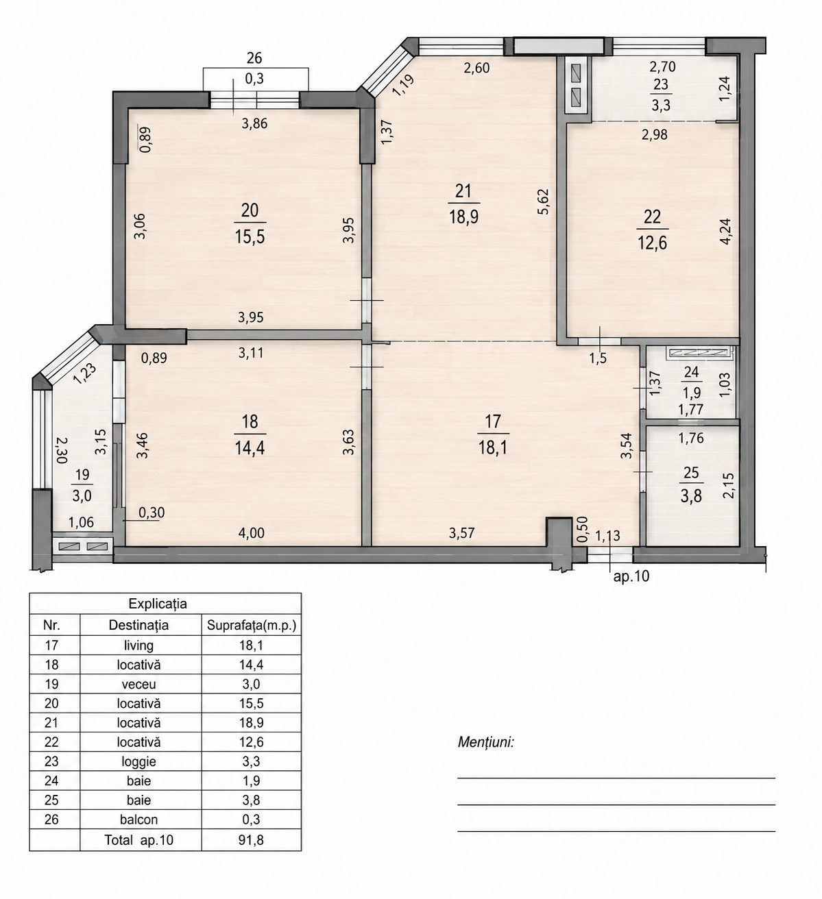 Apartament cu 3 camere, 92 m², Ialoveni