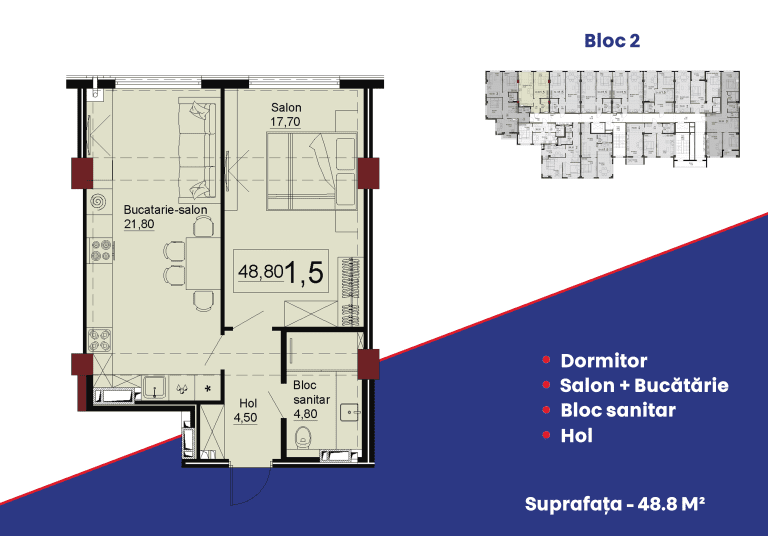 Planimetrie · Apartamente · 48.8 m²