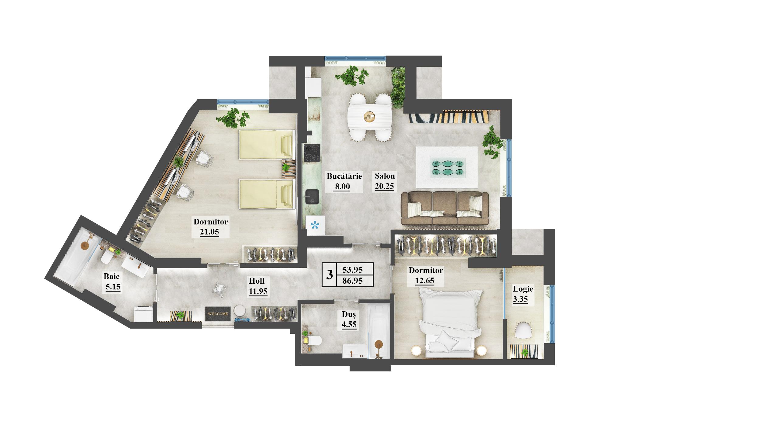 Apartament 86.95 m²