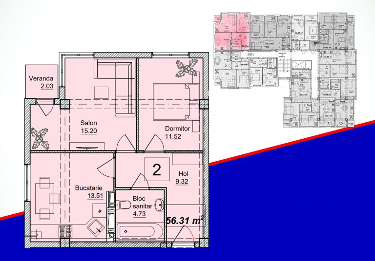 Planimetrie · Apartamente · 56.31 m²