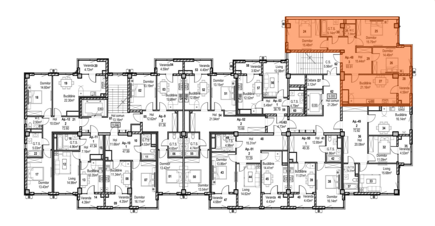 Amplasare pe etaj · 3 camere · 93.91 m²