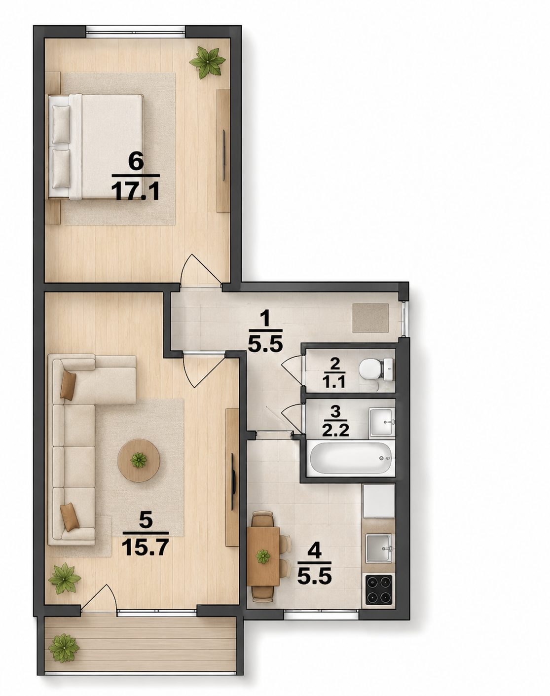 Apartament cu 2 camere, 50 m², Soroca