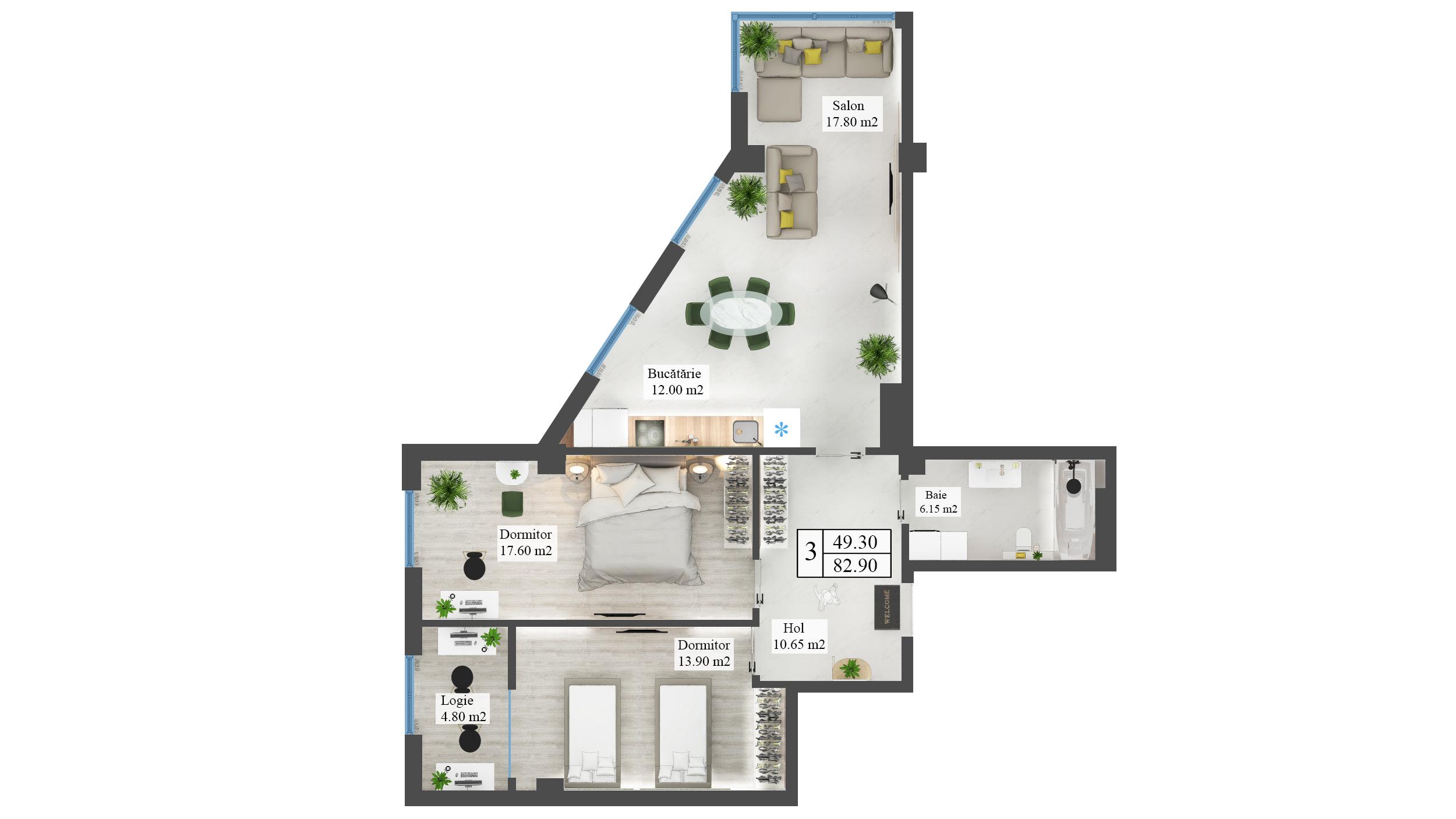 Apartamente 82.9 m²