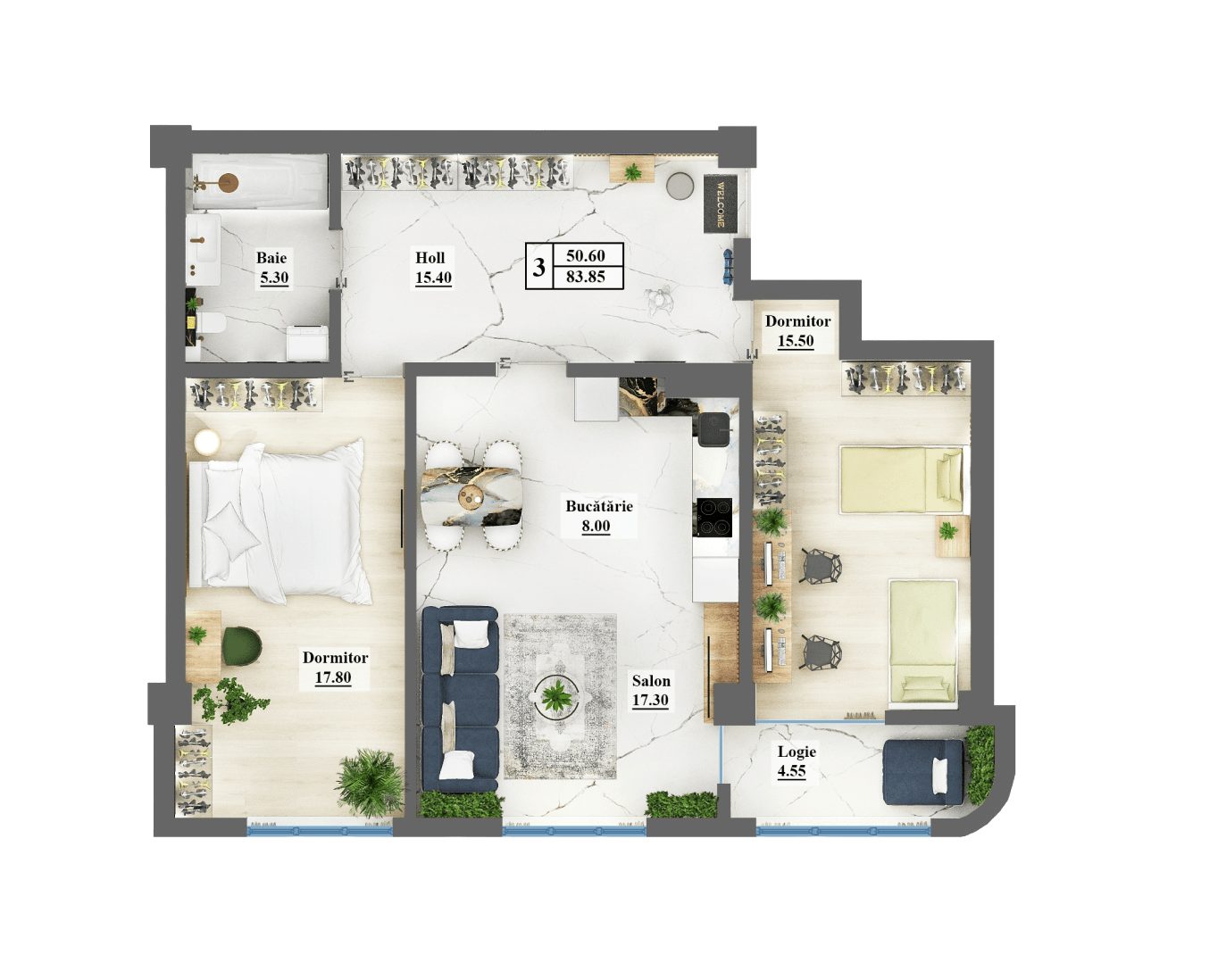 Planimetrie · Apartament · 83.85 m²