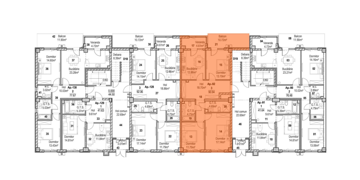 Amplasare pe etaj · 3 camere · 90.94 m²