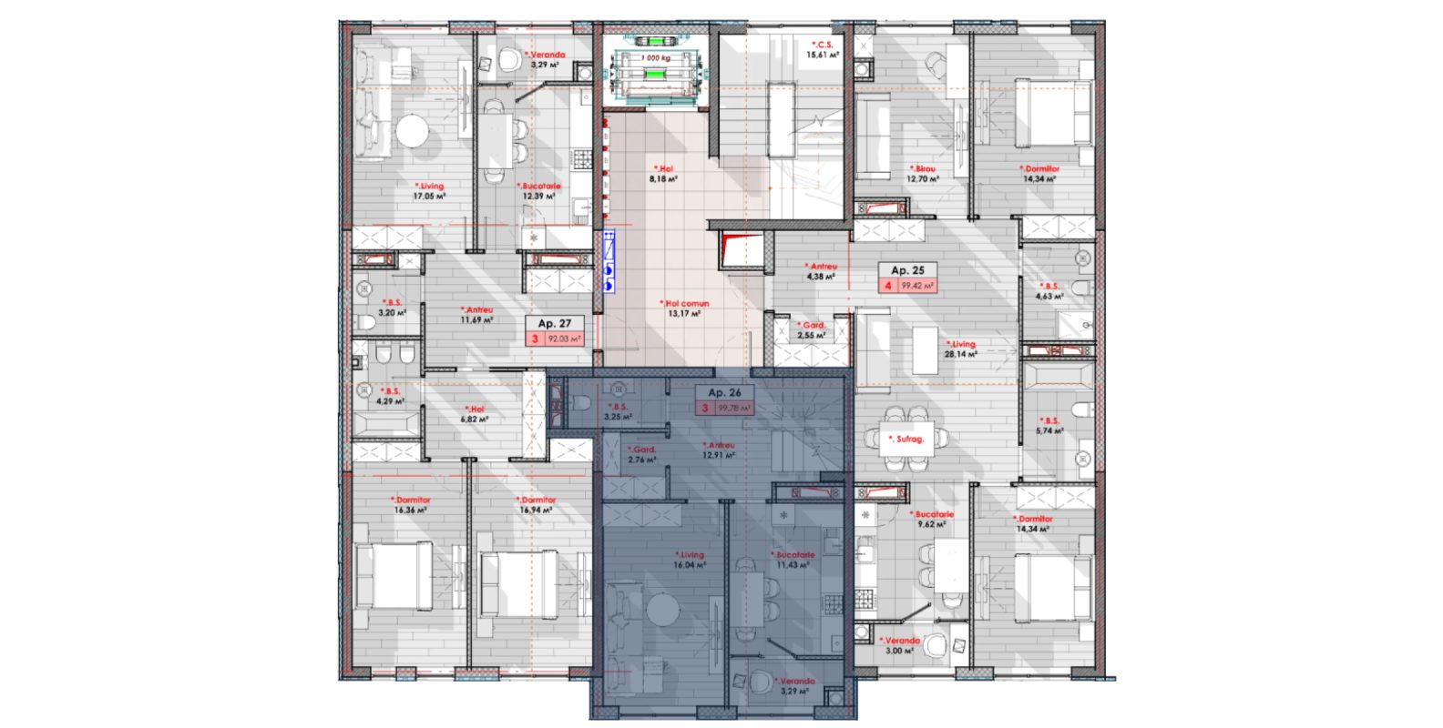 Amplasare pe etaj · 3 camere · 99.78 m²