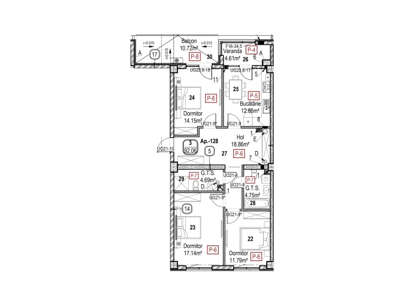 Planimetrie · 3 camere · 92.06 m²