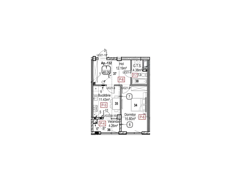 Planimetrie · 1 cameră · 48.06 m²