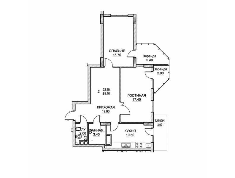 2 camere 81.1 m²