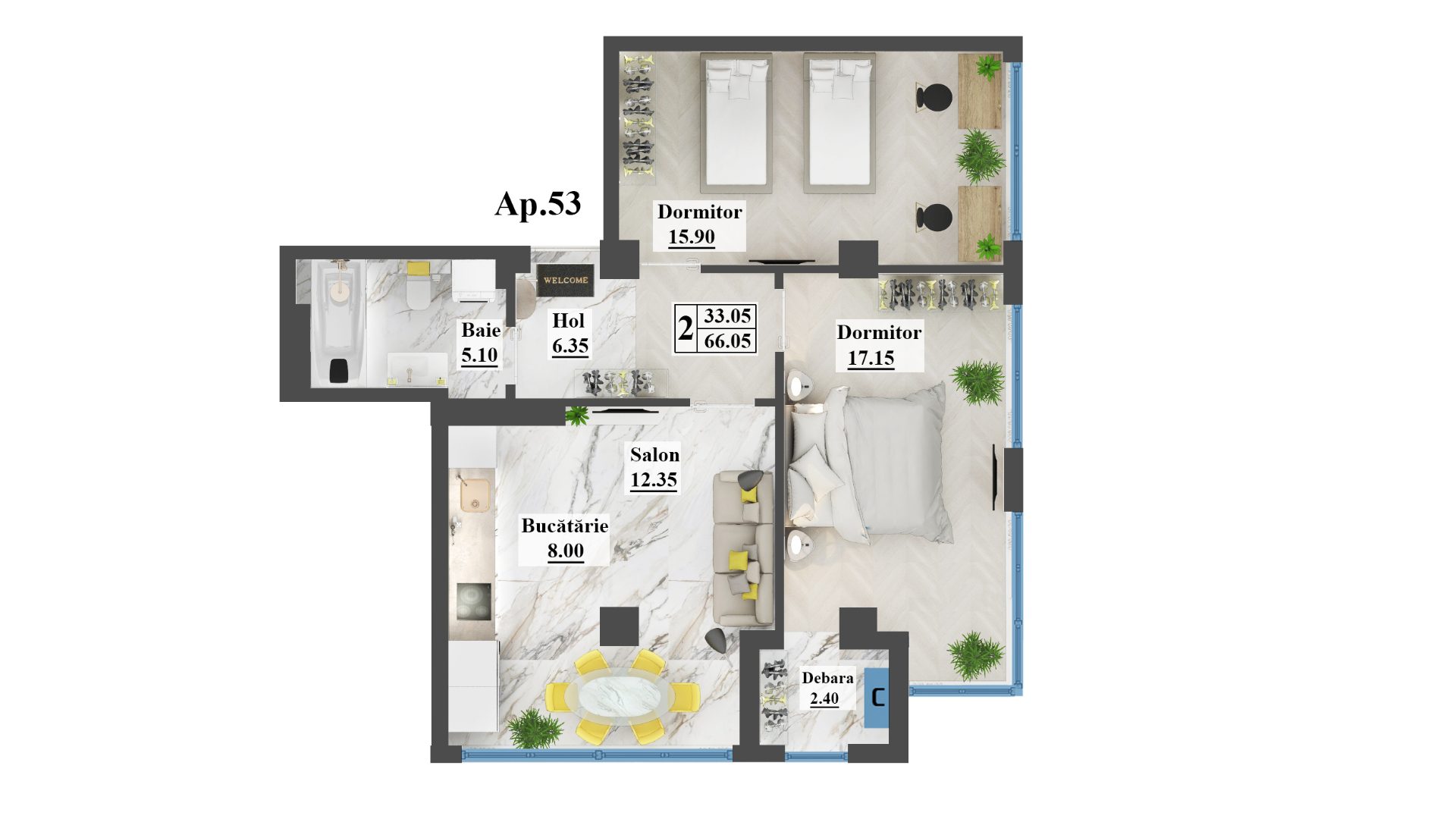 Planimetrie · Apartament · 66.05 m²