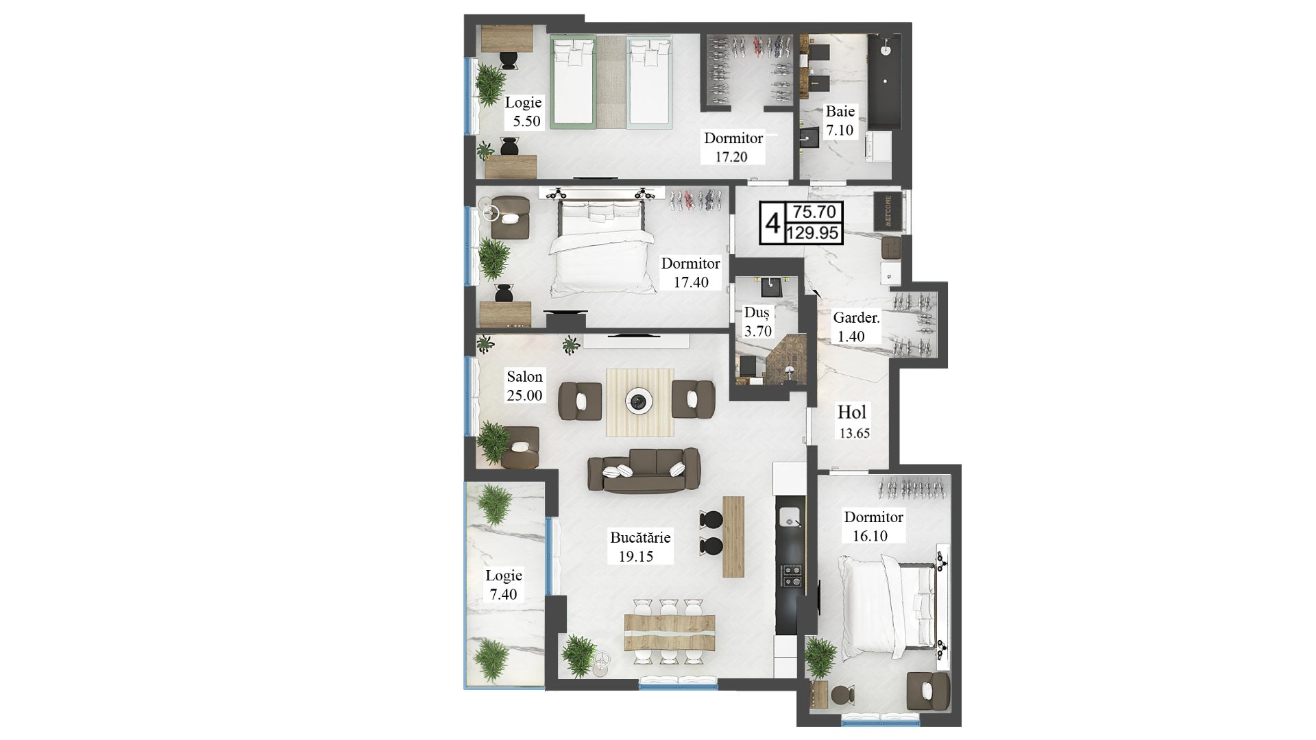Apartamente 129.95 m²