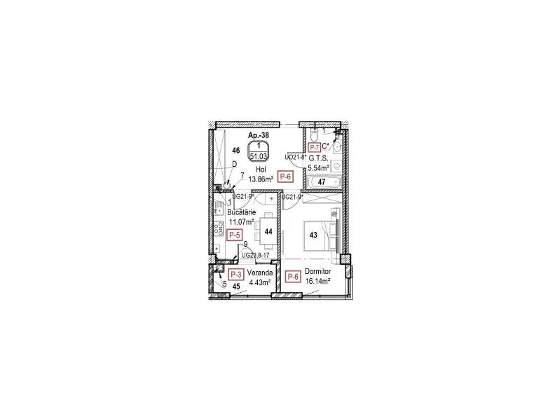 Planimetrie · 1 cameră · 51.03 m²