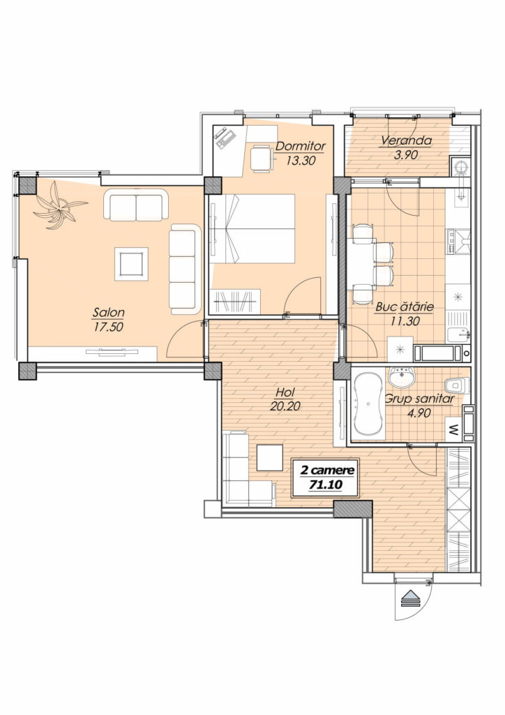 Apartamente 71.1 m²