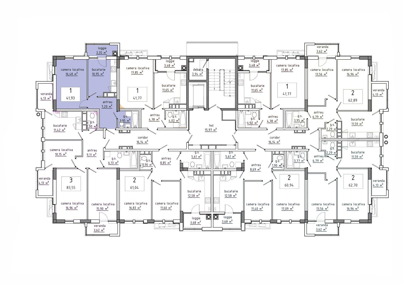 Amplasare pe etaj · 1 cameră · 41.93 m²