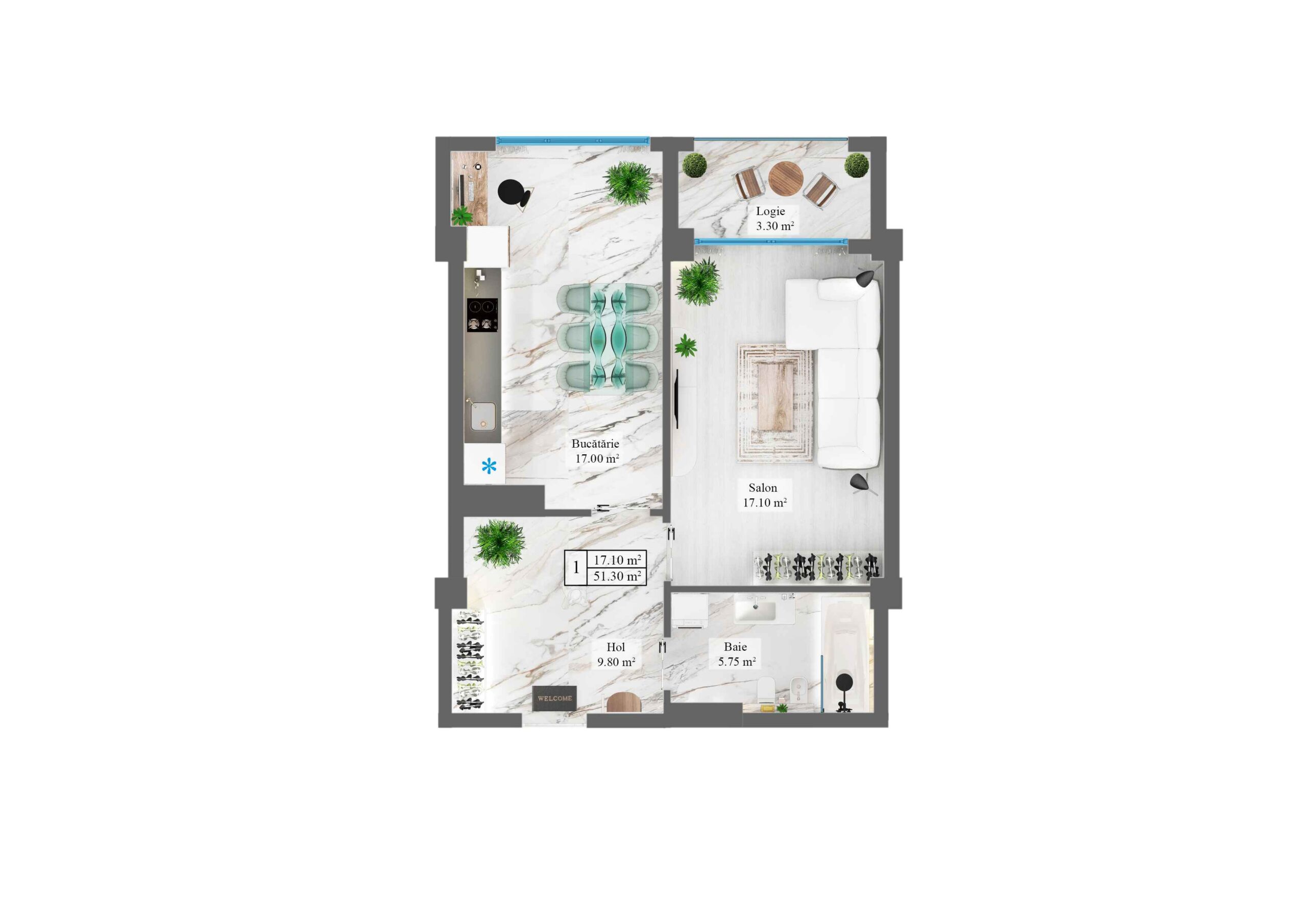 Planimetrie · Apartamente · 51.3 m²