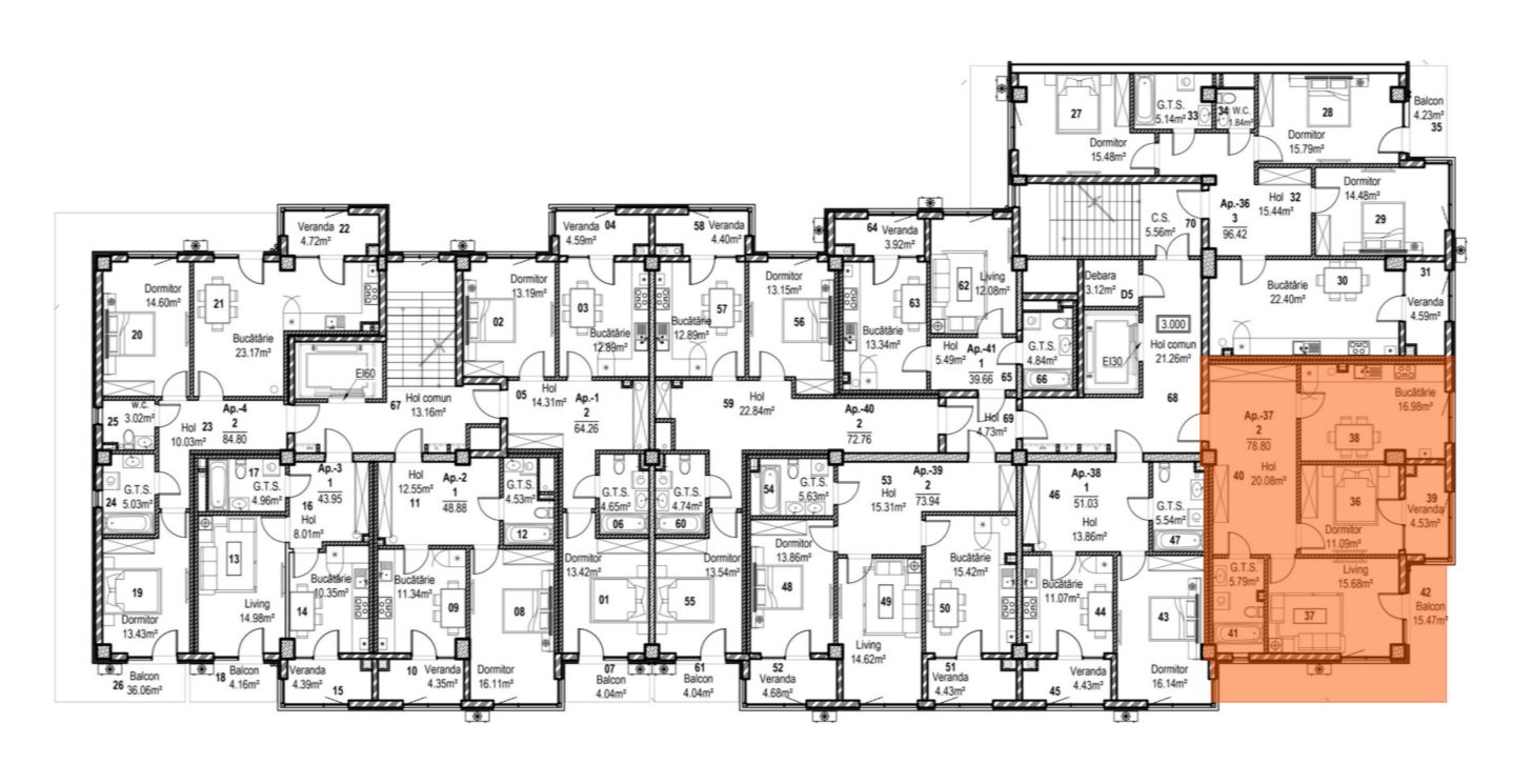 Amplasare pe etaj · 2 camere · 78.8 m²