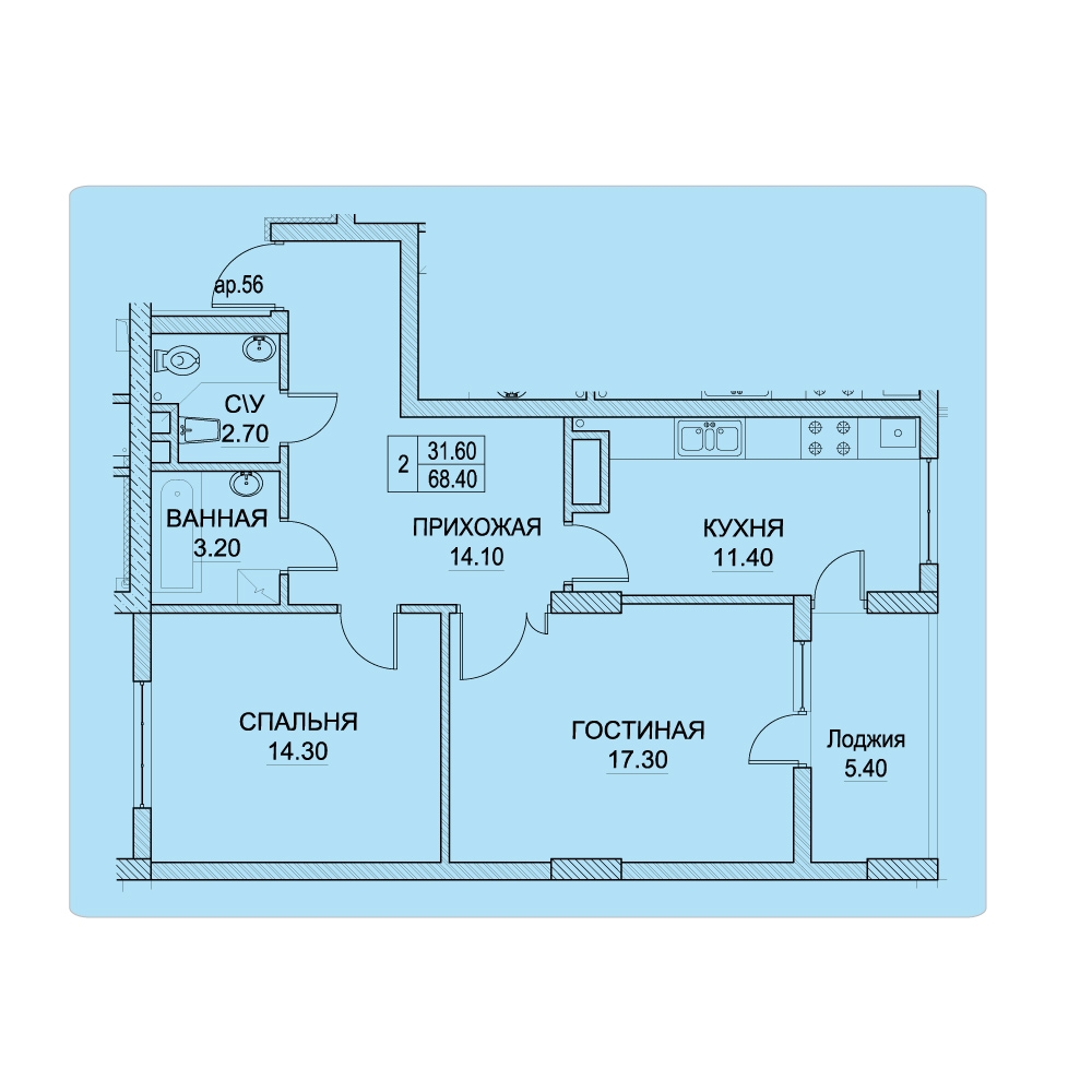 Planimetrie · 2 camere · 68.4 m²