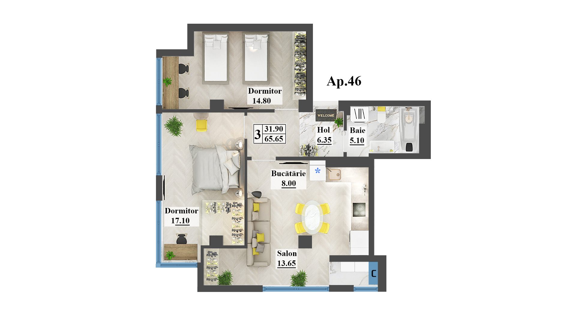 Planimetrie · Apartament · 65.65 m²