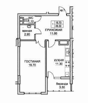 1 cameră 49.3 m²