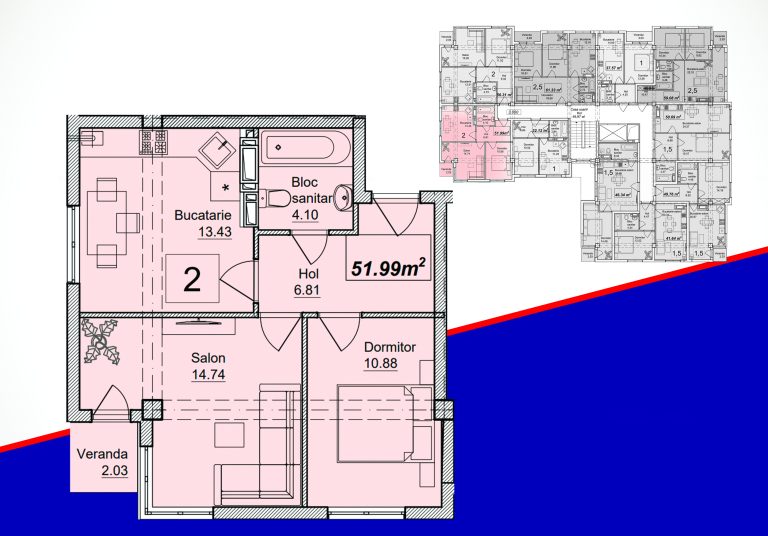 Planimetrie · Apartamente · 51.99 m²