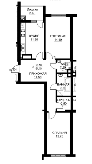 Apartamente 64.1 m²