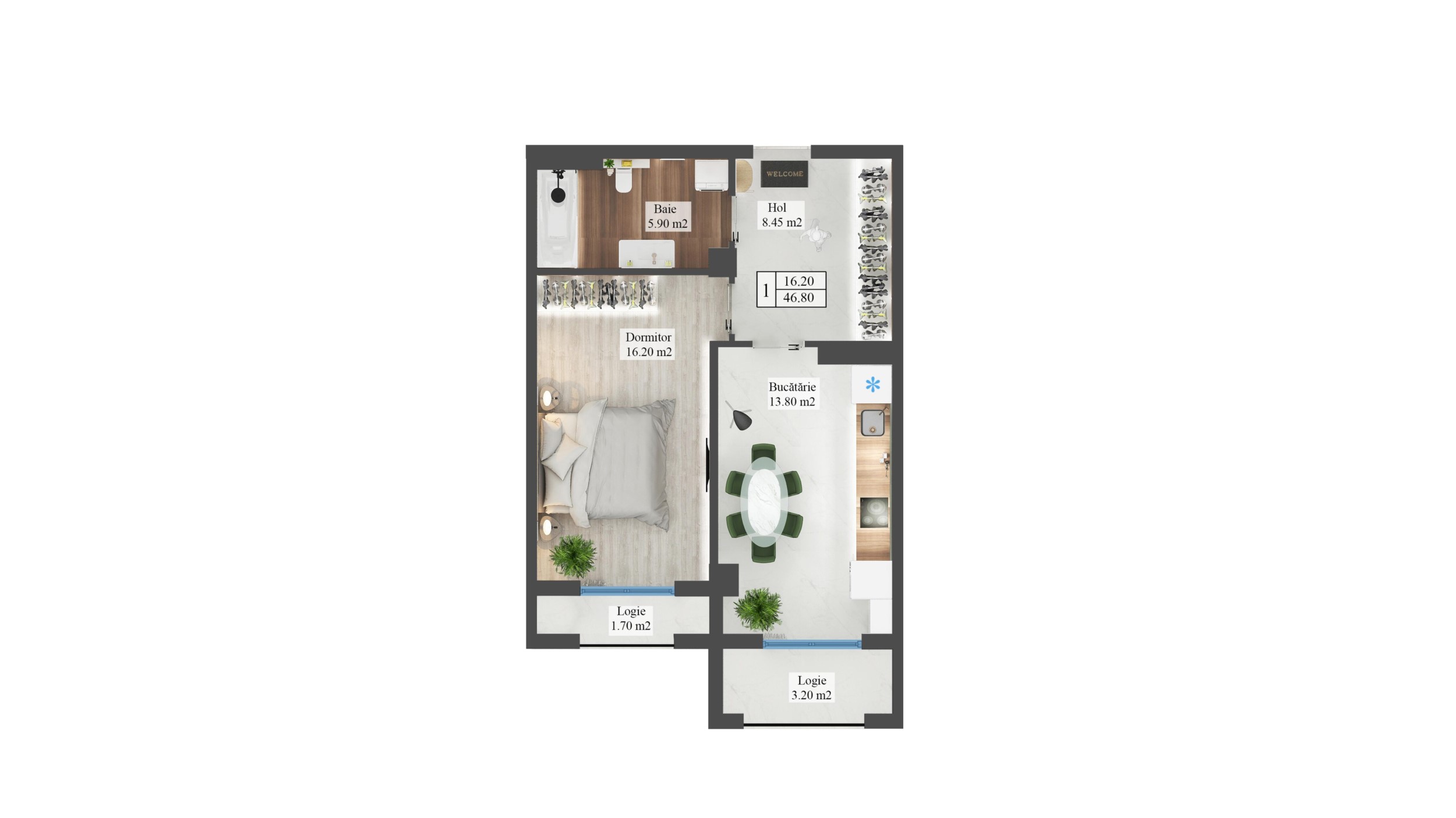 Planimetrie · Apartamente · 46.8 m²
