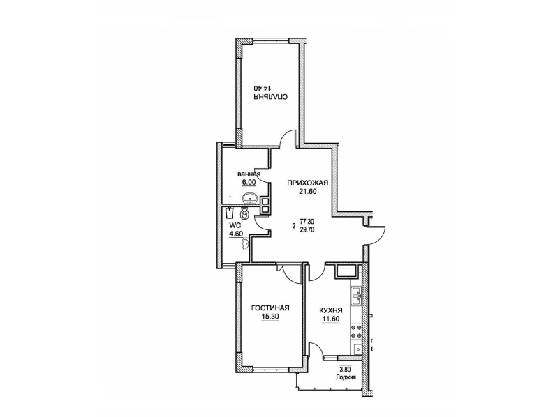 2 camere 77.3 m²