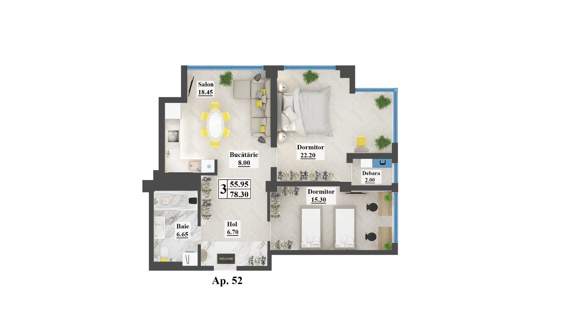 Planimetrie · Apartament · 78.3 m²