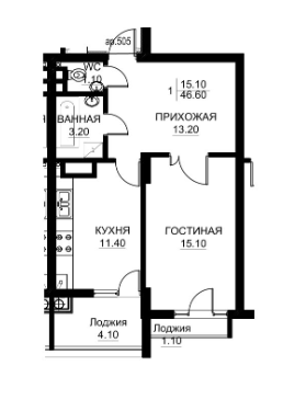 Apartamente 46.6 m²