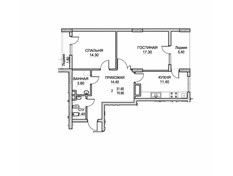 2 camere 70.6 m²