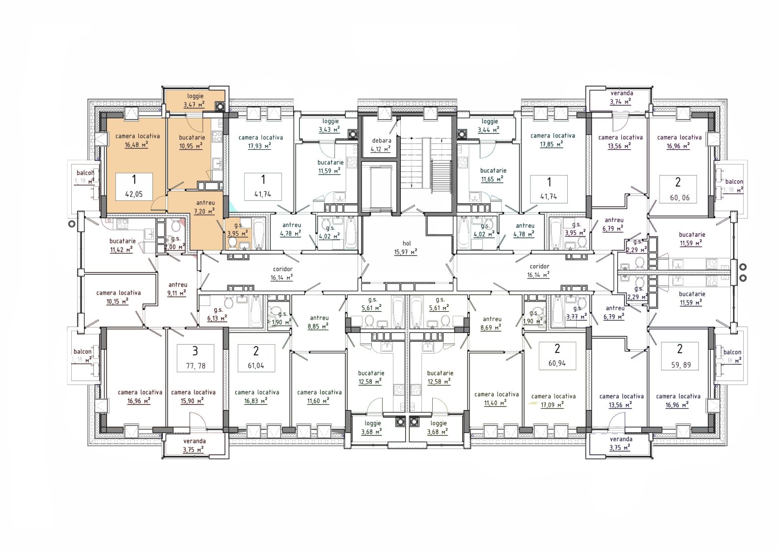 Amplasare pe etaj · 1 cameră · 42.05 m²