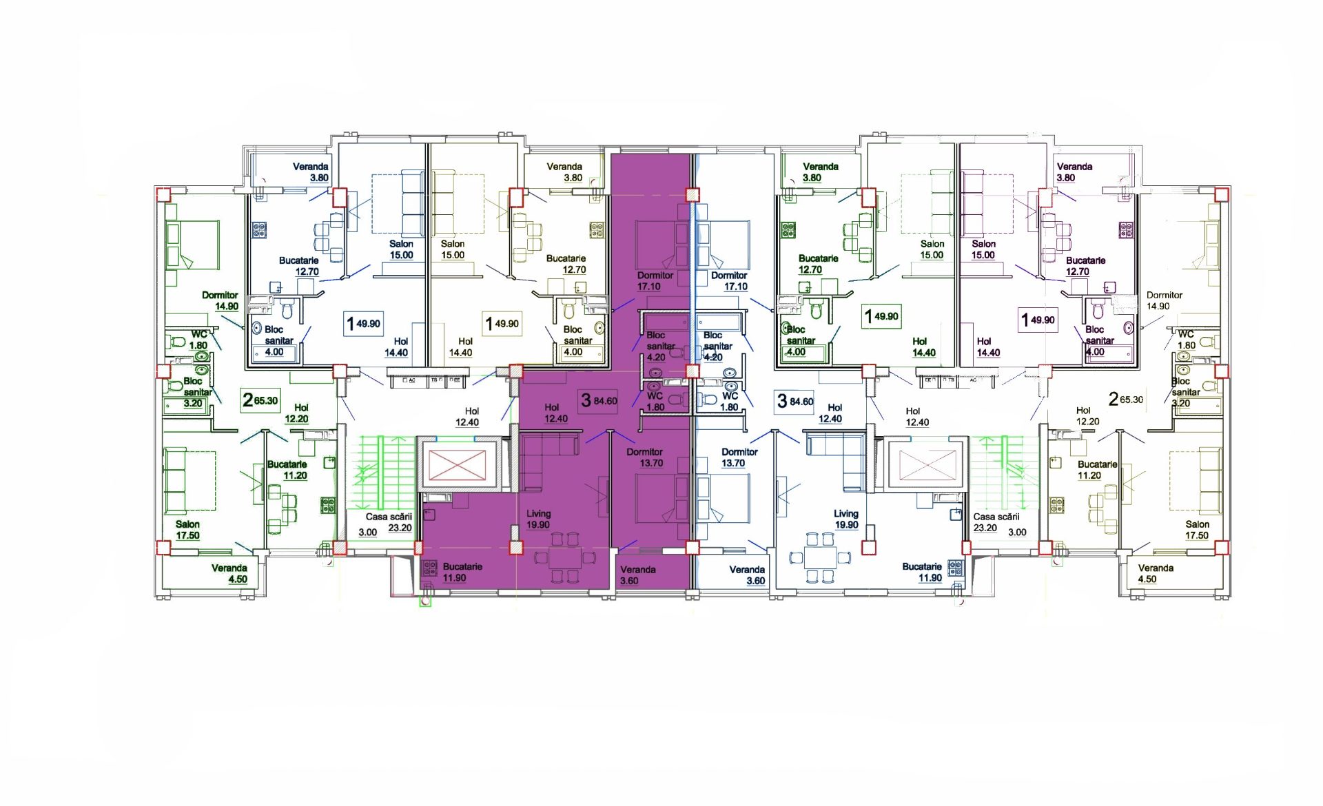 Amplasare pe etaj · Apartamente · 84.6 m²