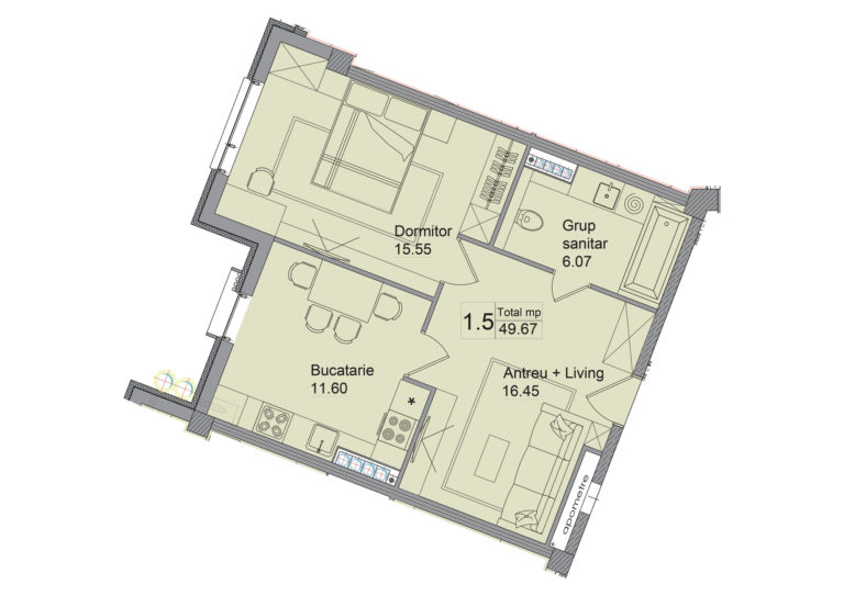 Planimetrie · Apartamente · 49.67 m²