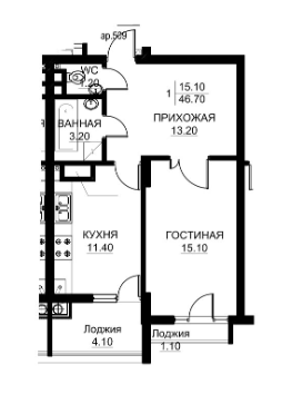 Apartamente 46.7 m²