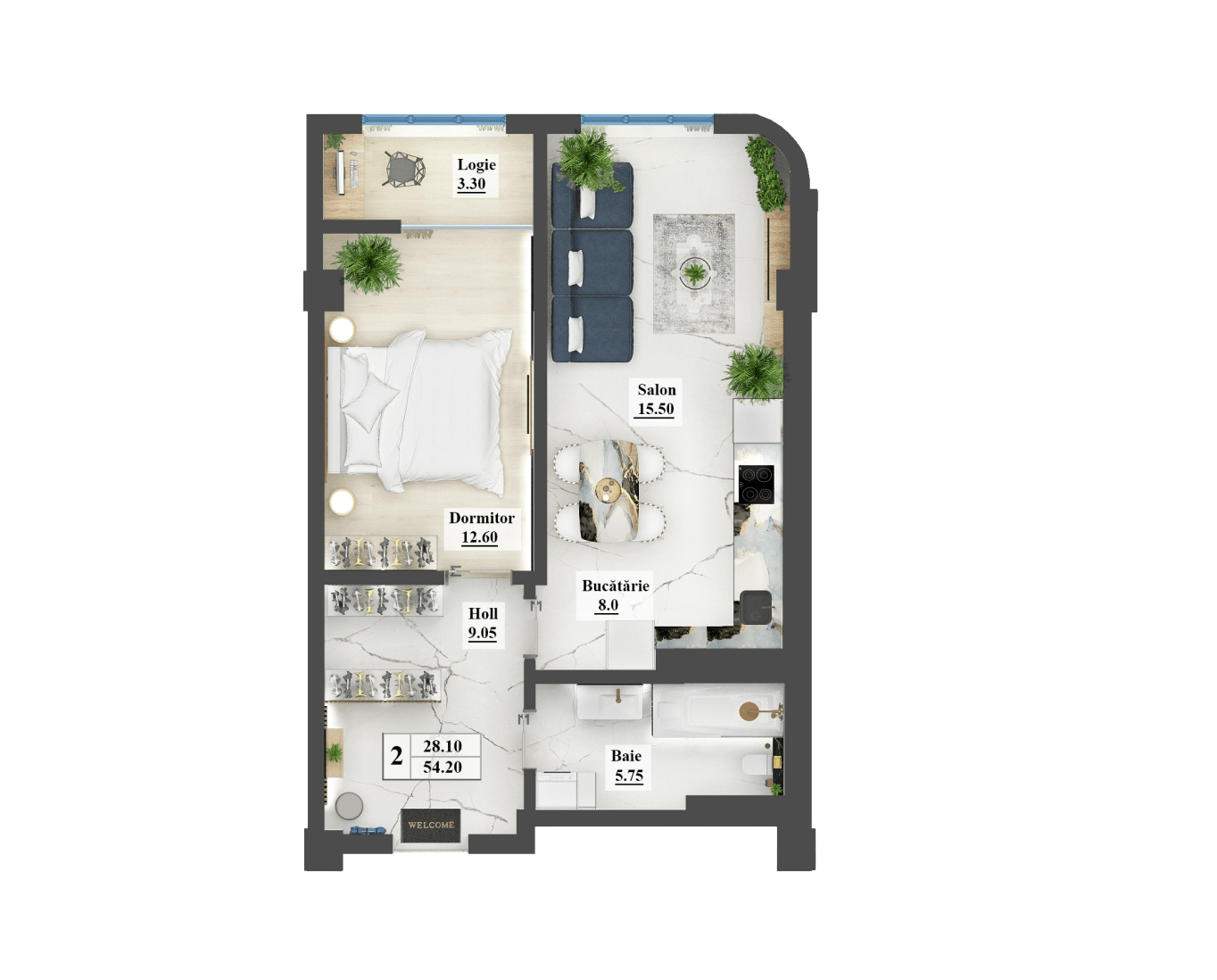 Planimetrie · Apartamente · 54.2 m²